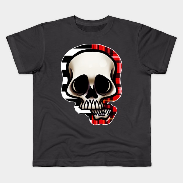 Split Pattern Skull Kids T-Shirt by Jan Grackle